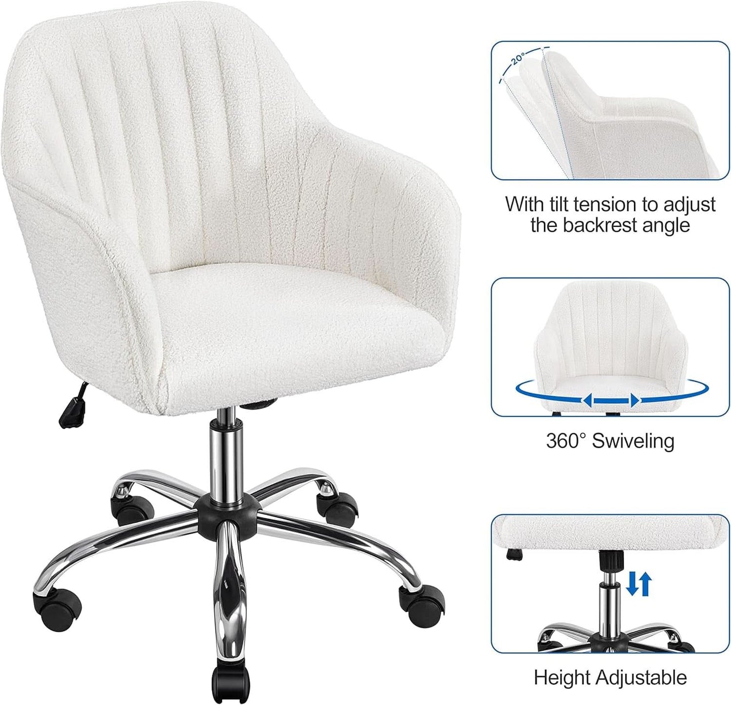 Ivory Boucle Vanity Chair Height Adjustable Makeup Desk Chair
