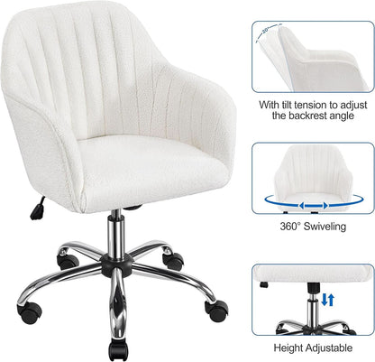 Ivory Boucle Vanity Chair Height Adjustable Makeup Desk Chair