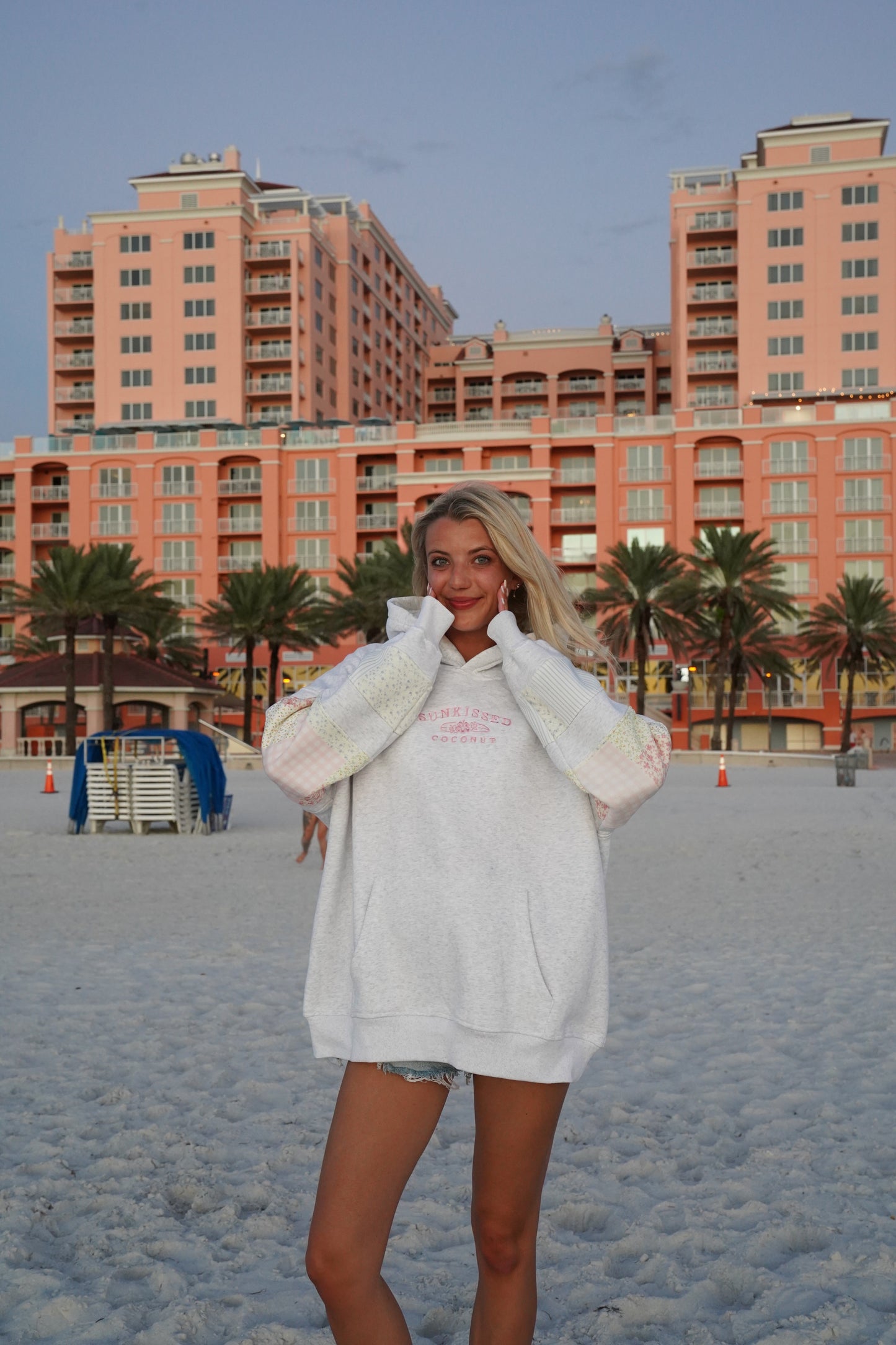 Sunkissedcoconut Quilted Pastel Embroidered Hoodie