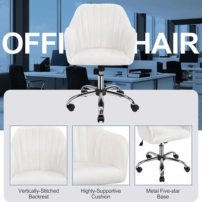 Ivory Boucle Vanity Chair Height Adjustable Makeup Desk Chair